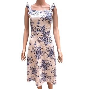 Nicole Miller Blue White Floral A-Line Midi Size 8 NWT Georgeous
